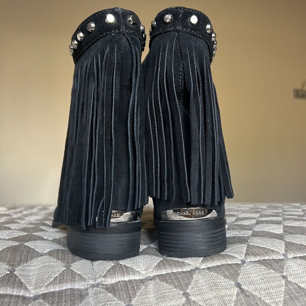 Michael Kors Silver Studded Black Suede Boots Fringe Western Cowgirl Women 8.5 - Picture 7 of 16